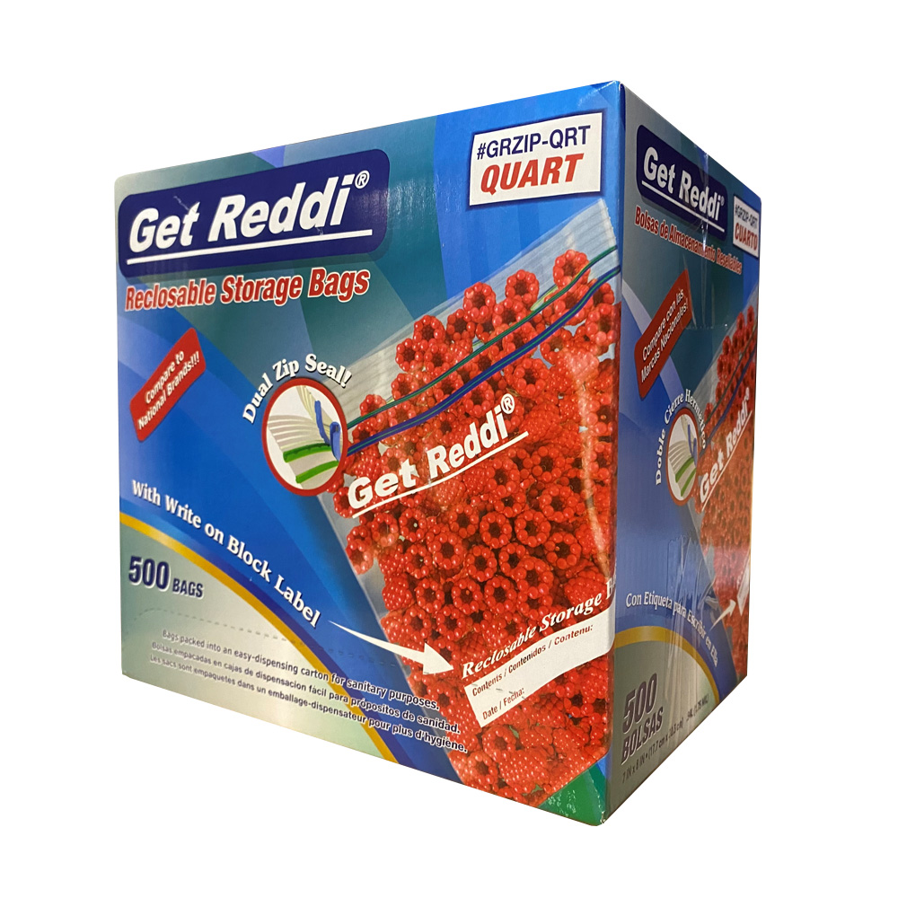 GRZIP-QRT Get Reddi Storage Bag 1Qt. Clear Plastic Re-Closable 10/500 cs