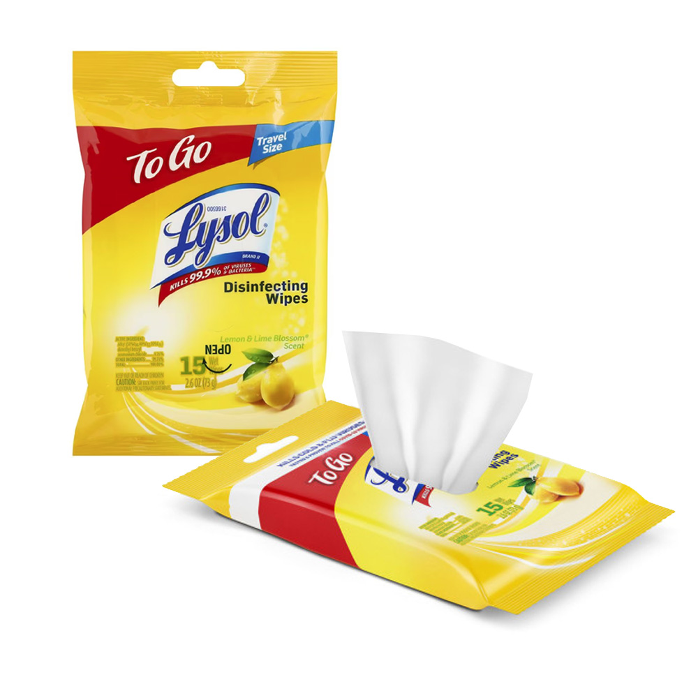 99717 Lysol To Go Disinfecting Wipes Flat Pack w/Lemon & Lime Blossom Scent 48/15 cs