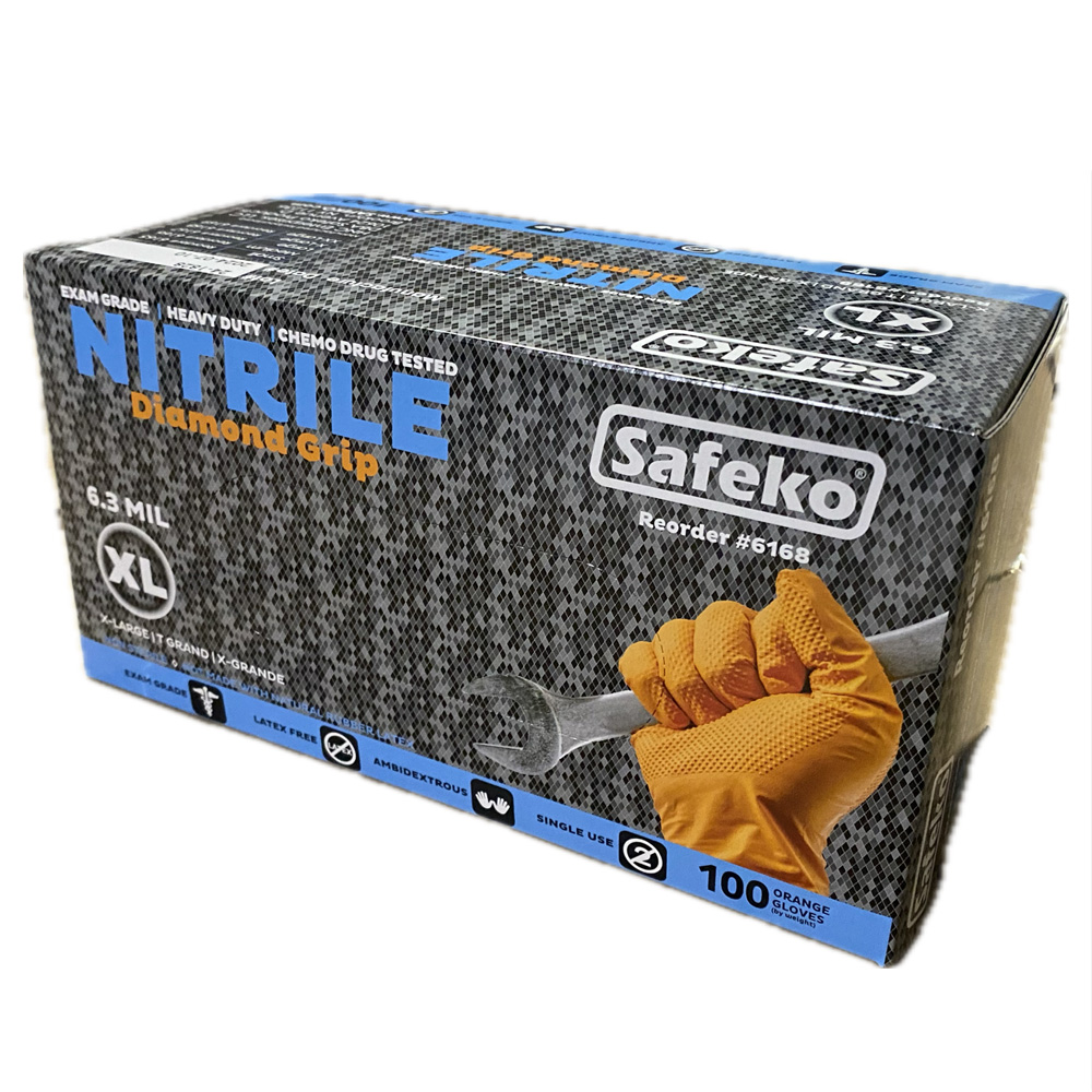 SK1041 Orange Extra Large Powder Free             Nitrile Examination Glove W/ Diamong Grip 6.3 - 1041X ORNG DMD GRP NIT GLV6m X