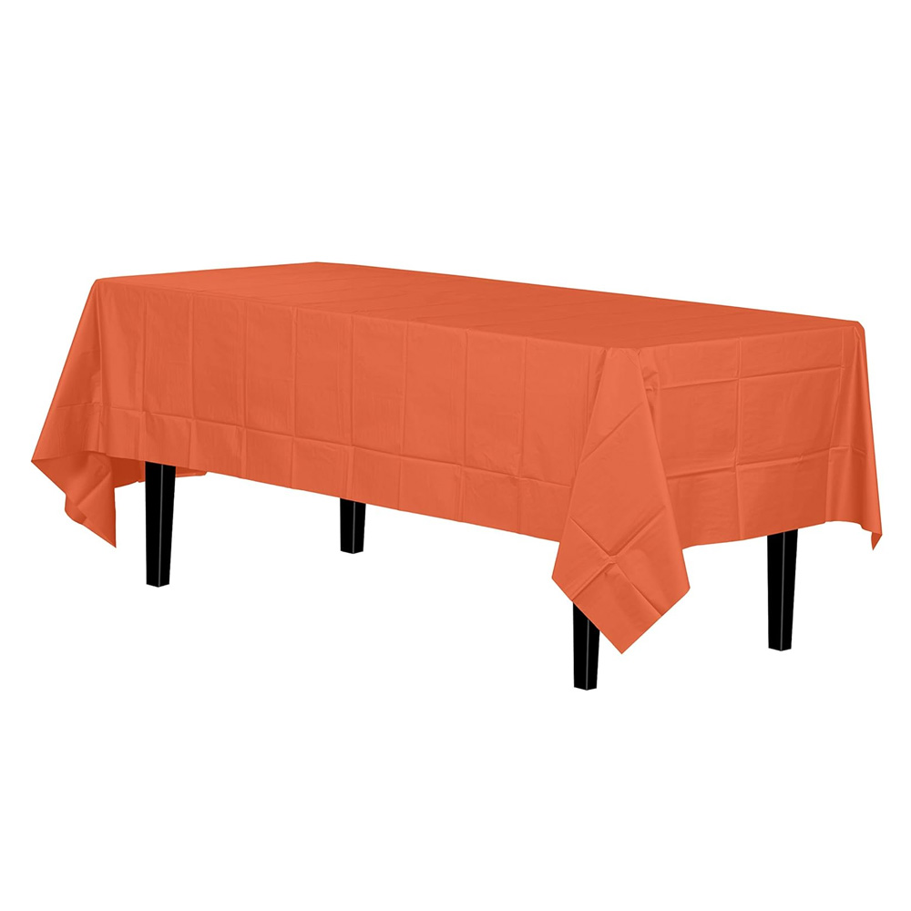 21112 Orange 54"x108" Plastic Table Cover 48/cs - 21112 54x108 ORG PLAS TBLCOVER