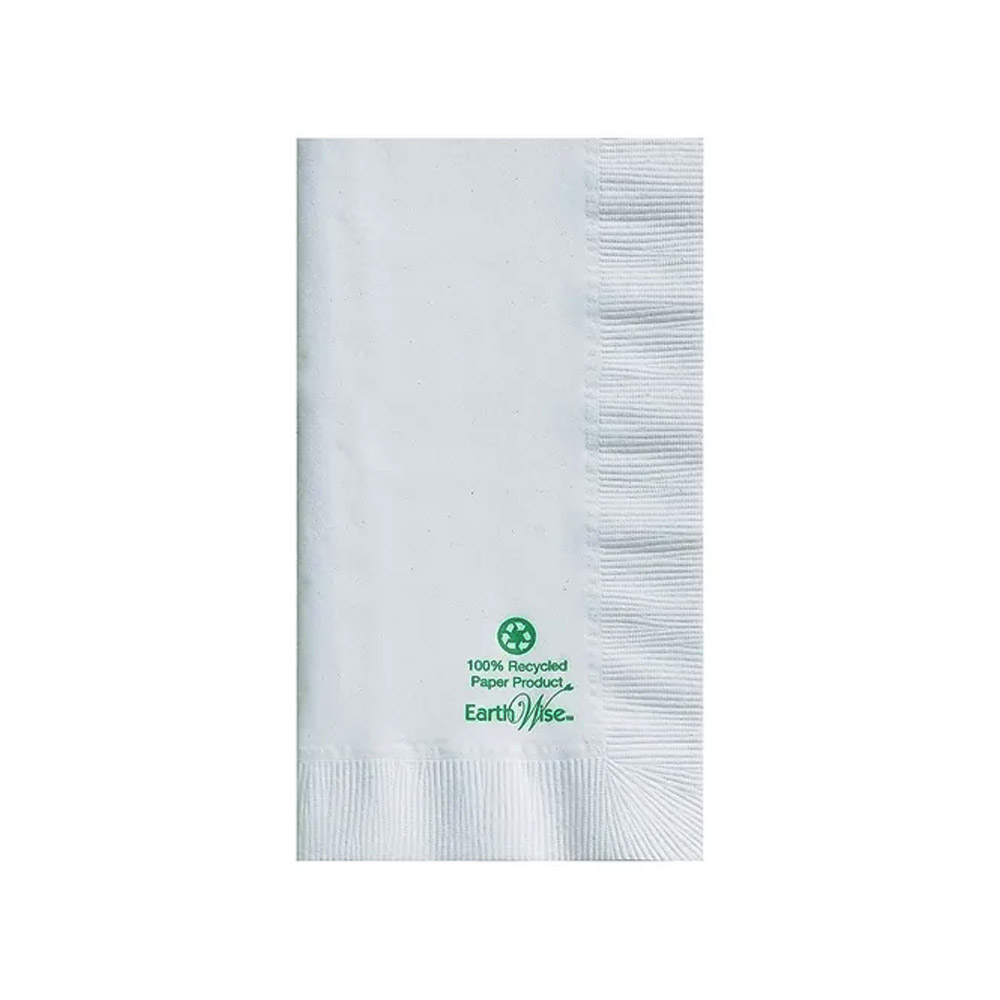 084250 Earth Wise 1/8 fold Dinner Napkin White 2  ply 15"x17" Embossed Recycled Dinner Napkin 2