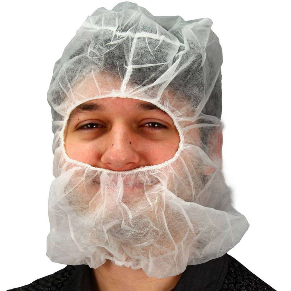 M2302W White 1 Size Fits All Hood and Beard Cover 10/100 cs