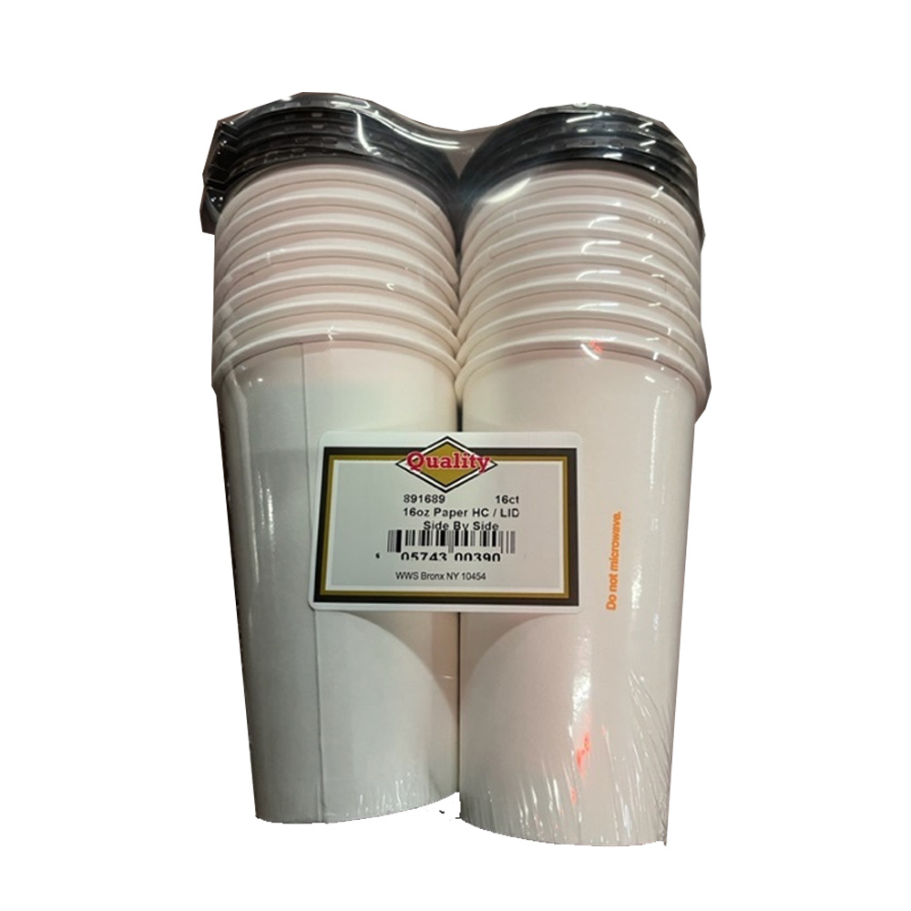 2016 White 16 oz. Paper Hot Cup w/ Lid Combo 20/16 cs - 16oz PAPER HOTCUP W LID 20/16