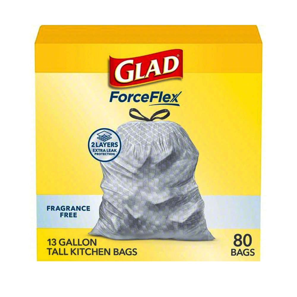 79224 Glad Force Flex White 13 Gallon 25          3/8"x23.5" .72 Mil Tall Kitchen Draw String B