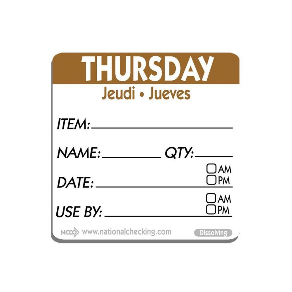 DIDU2204 Brown 2"x2" Label "Use By Thursday" 250/cs