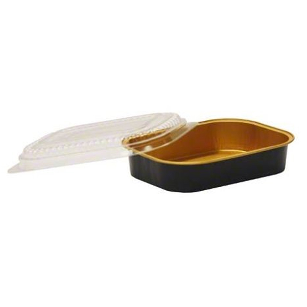 421555100WDL Gourmet To Go Aluminum  Black and    Gold 16 oz. Side Dish with Dome Lid Combo 100 - 421555100WDL SIDE DSH W/DL 16z