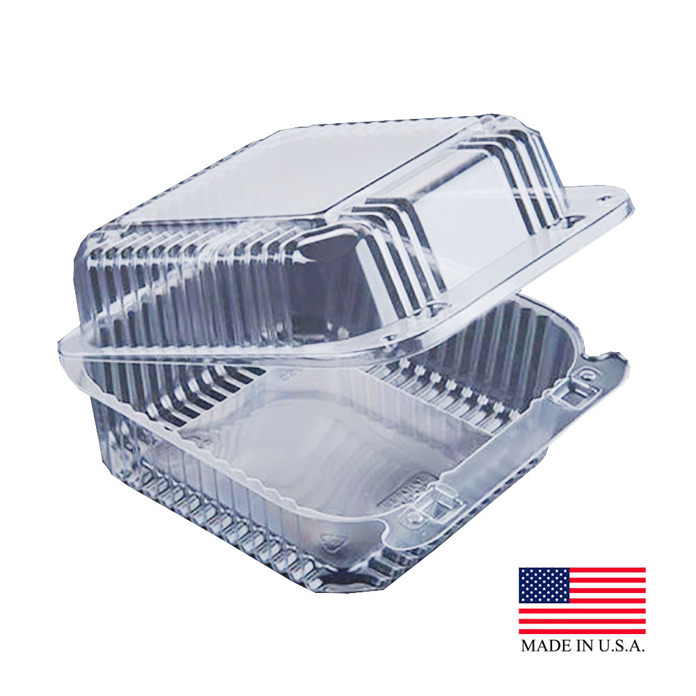 C25UT1 StayLock Clear 6" Square Plastic Hinged Container 4/125 cs - C25UT1 CLR 6" HINGE CONT 4/125