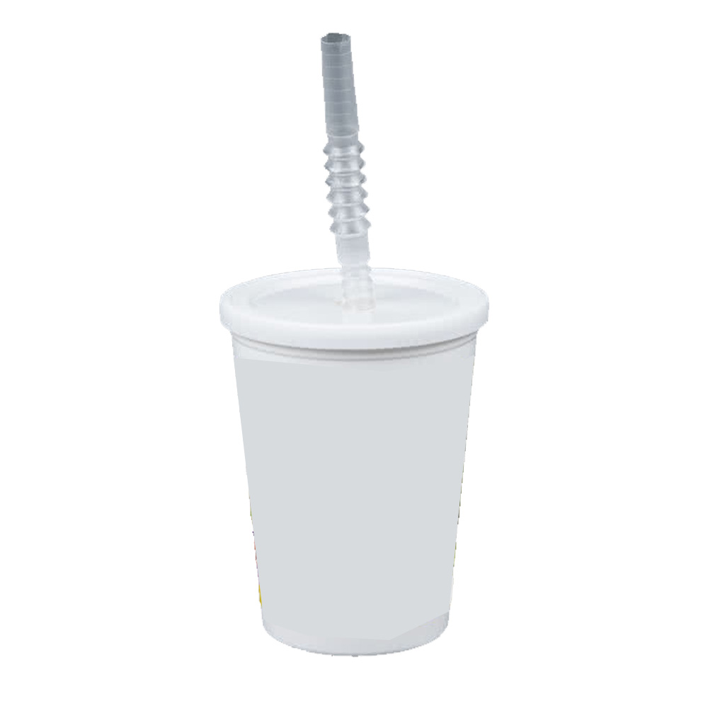 white plastic cups with lids and straws