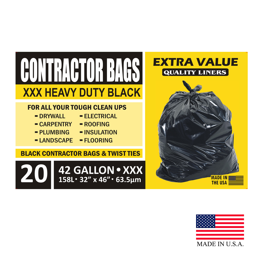 Contractor Debris Bags 33x48, Black 3 mil