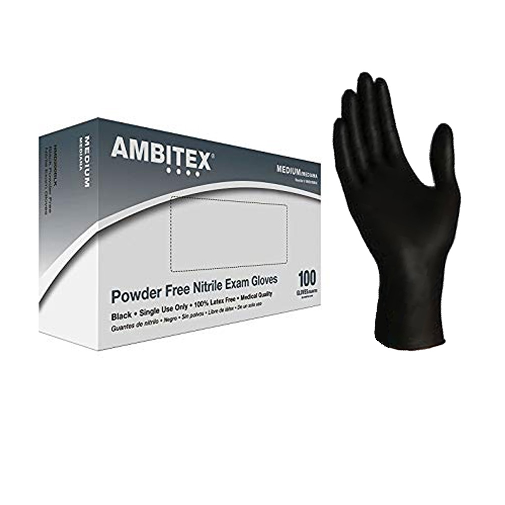 NMD200BLK Ambitex Black Medium Nitrile Gloves Powder Free 10/100 cs ...