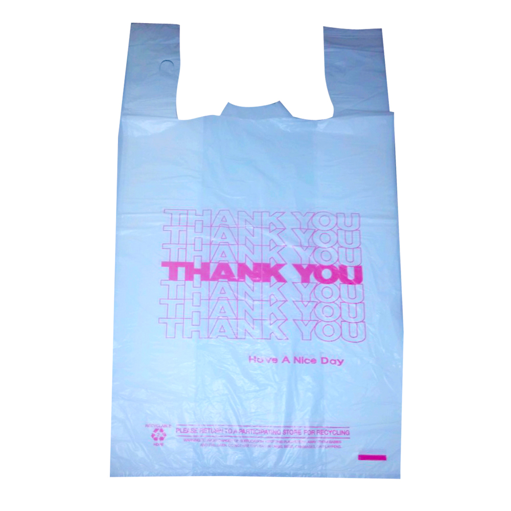 THW1A/P T-Shirt Bag 1/6 10"x5"x18" White Plastic/Printed Thank You 1000/cs - THW1A/P WH1/6 TK U NICE DAY BG