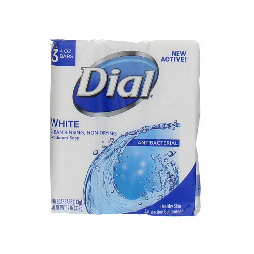 2853010 Dial 4 oz. White Antibacterial Bar Soap   12/3 cs - 2853010 WH 4z ANTIBAC BAR SOAP