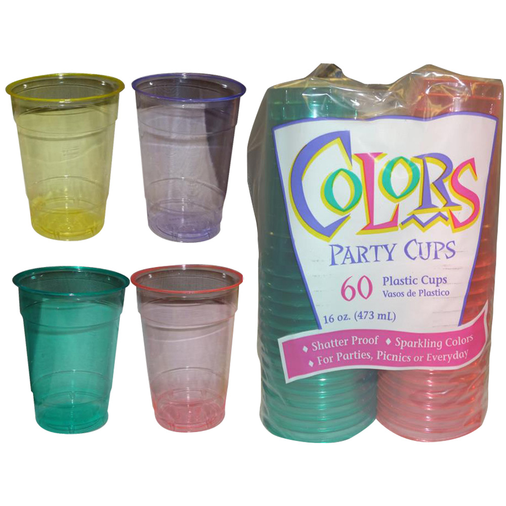 16OZ Y/G/PURP Assorted Colors 16 oz. Retail Plastic Party Cups 60/150 ...