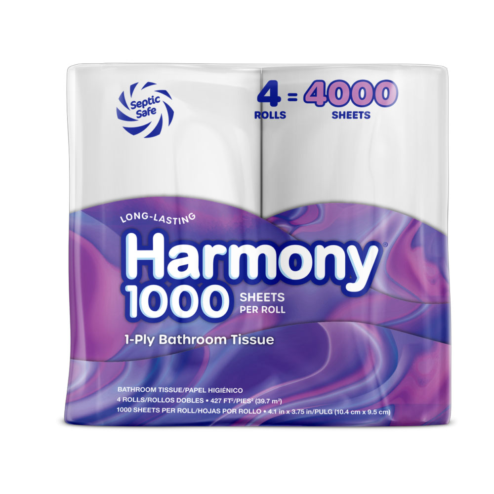 311104 Harmony 1 ply Long Lasting Bathroom Tissue 4.1"x3.75"1000 Sheets 12/4 cs