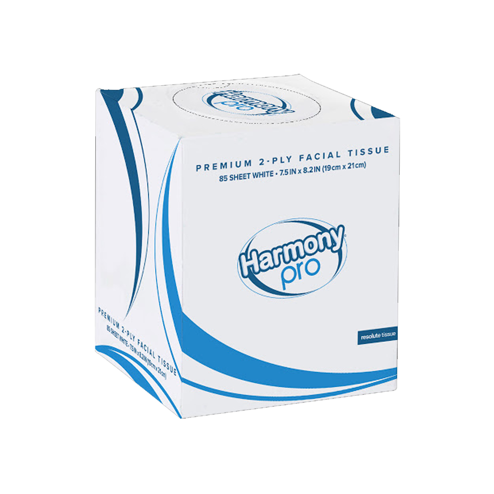 324336 Harmony Pro Premium White 7.5"x8.2" 2 ply  85 ct Facial Tissue 36/cs - 324336 2P85 CUBE FACIAL TISSUE