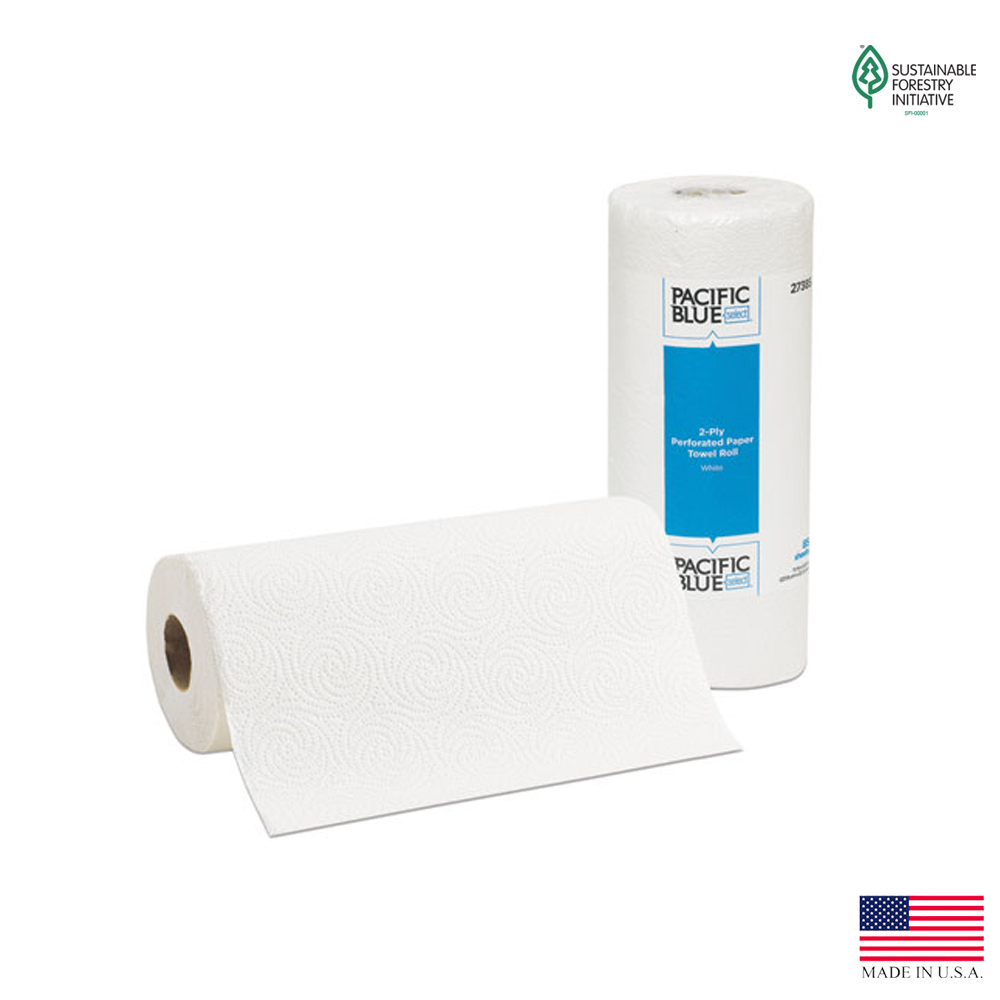 27385 Pacific Blue Kitchen Roll Towel White 2 ply  8 4/5"x11" 85 Sheets 30/85 cs - 27385 PAC BLUE 2PL HH ROLL TWL