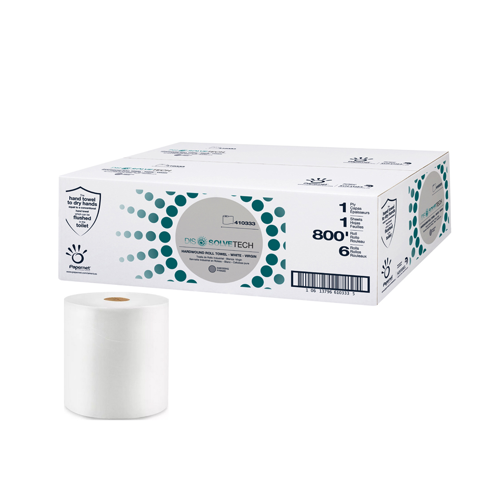 410333 Dissolve Tech White 7.83"x800' Hardwound   Roll Towel 6/cs