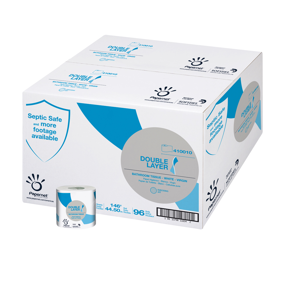 410010 White 4.33"x146' Virgin Pulp               1 ply Single Bathroom Tissue 96/cs