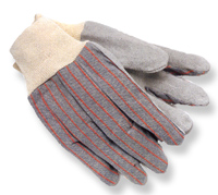 1040/101 Grey/Red Stripes Large Knit Glove w/Leather Palm 12/cs