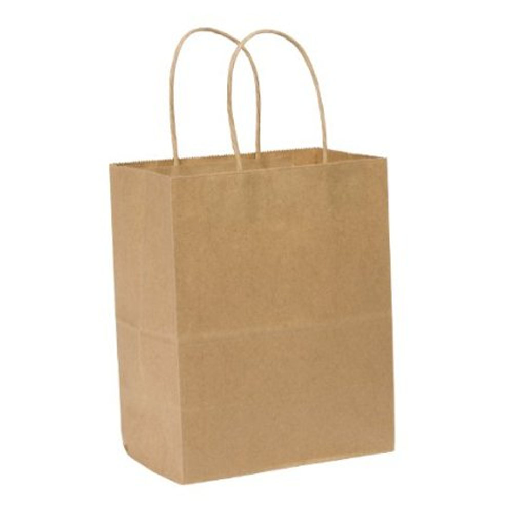 87097 Tempo Shopping Bag 60 lb. Kraft 8"x4.5"x10.25" Handle Paper 250/bx.