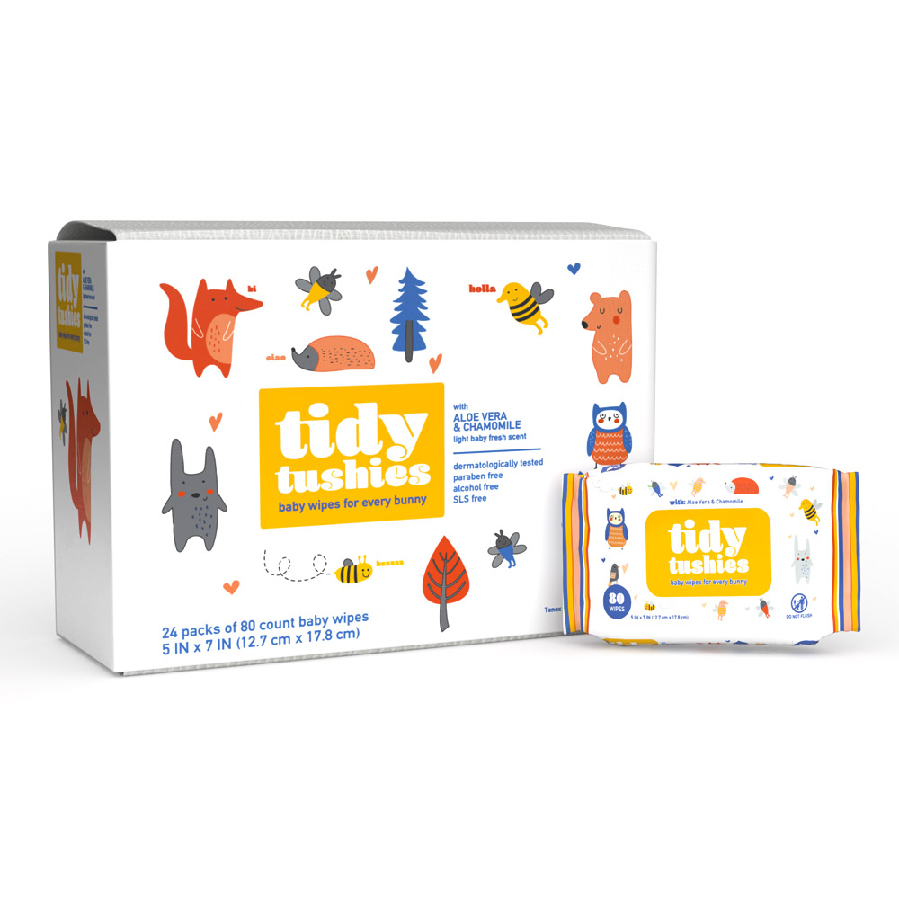 Tidy Tushies 5"x7" 1 Pack Baby Wipes 80 count 24/cs
