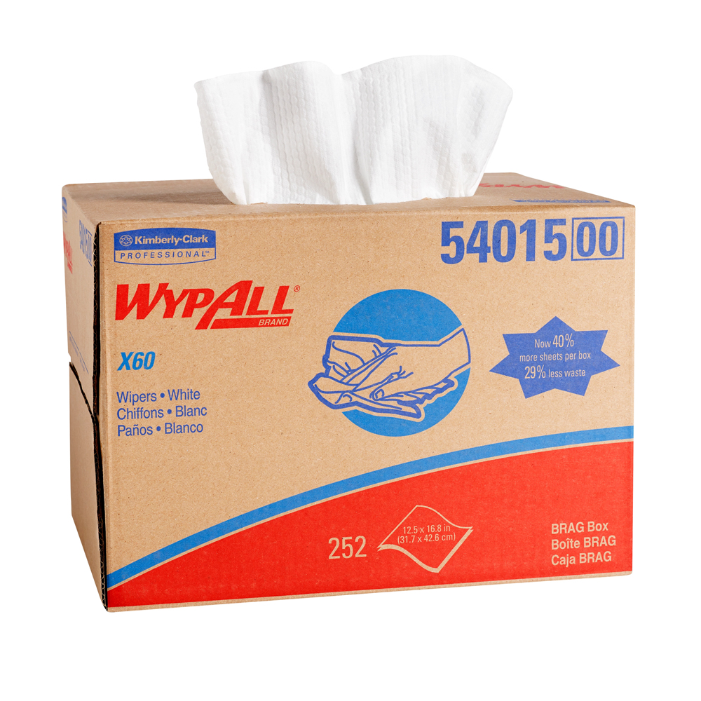 54015 Wypall White 12.5"x16.8" X60 Wipers 252/cs - 54015 WYPALX60 WH BRAGBOX WIPE