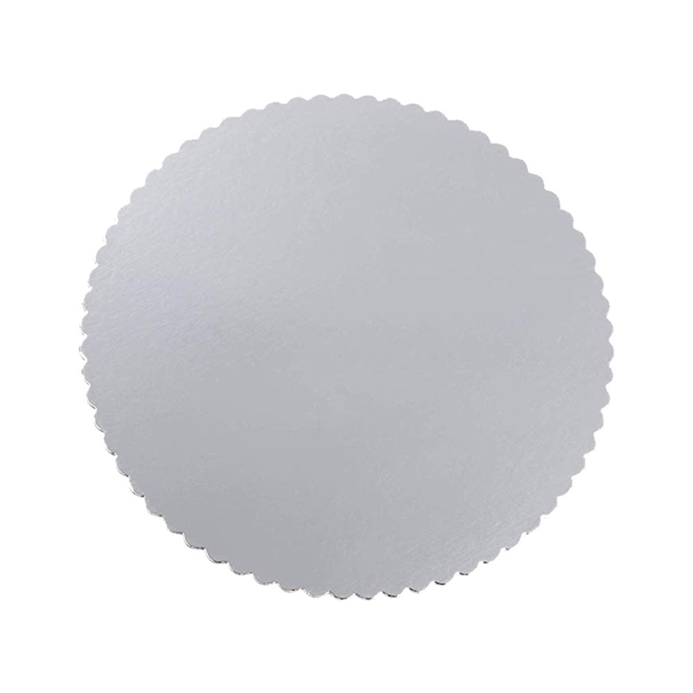 RSS-14 14" Silver Laminated Scalloped Chip Board Cake Circle 50/cs