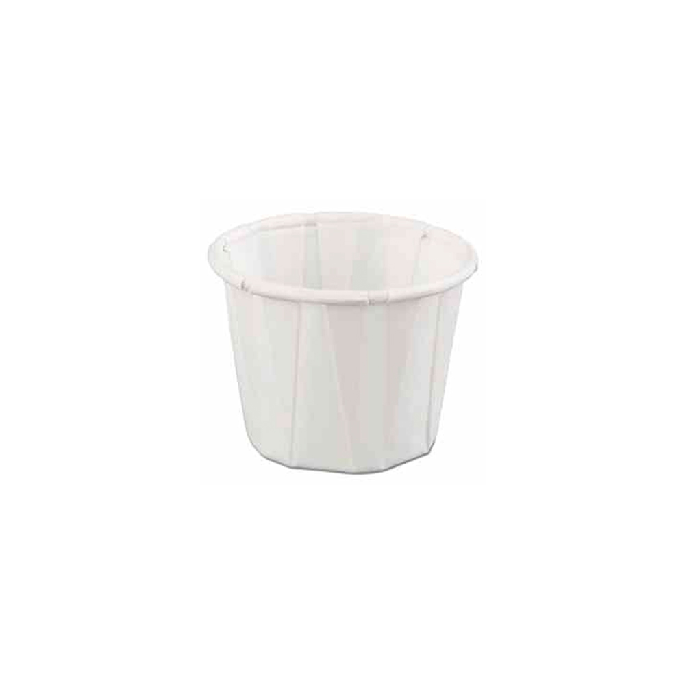 F100 White 1 oz. Pleated Paper Portion Cup 20/250 cs - F100 1z PLTD PAP PORTION CUP
