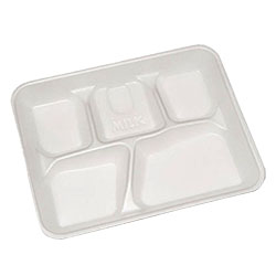 10500 White 10.38"x8.38"x1.19" 5 Compartment Foam Serving Tray