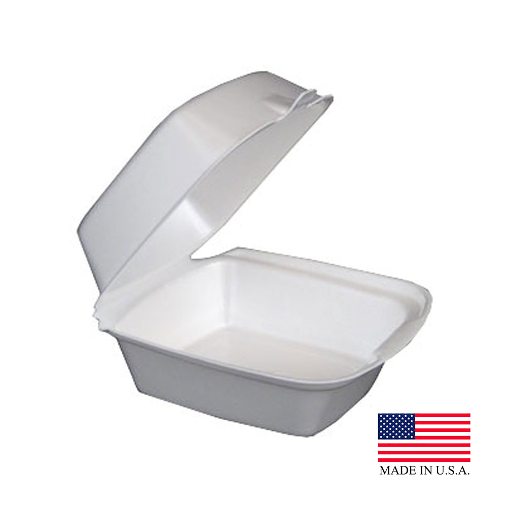 50HT1 White 5" Square Foam Hinged Container 4/125 cs - 50HT1 5" FOAM HINGED CONT