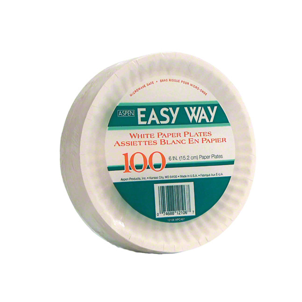 10106 Easy Way White 6" Uncoated Paper Plate 10/100 cs