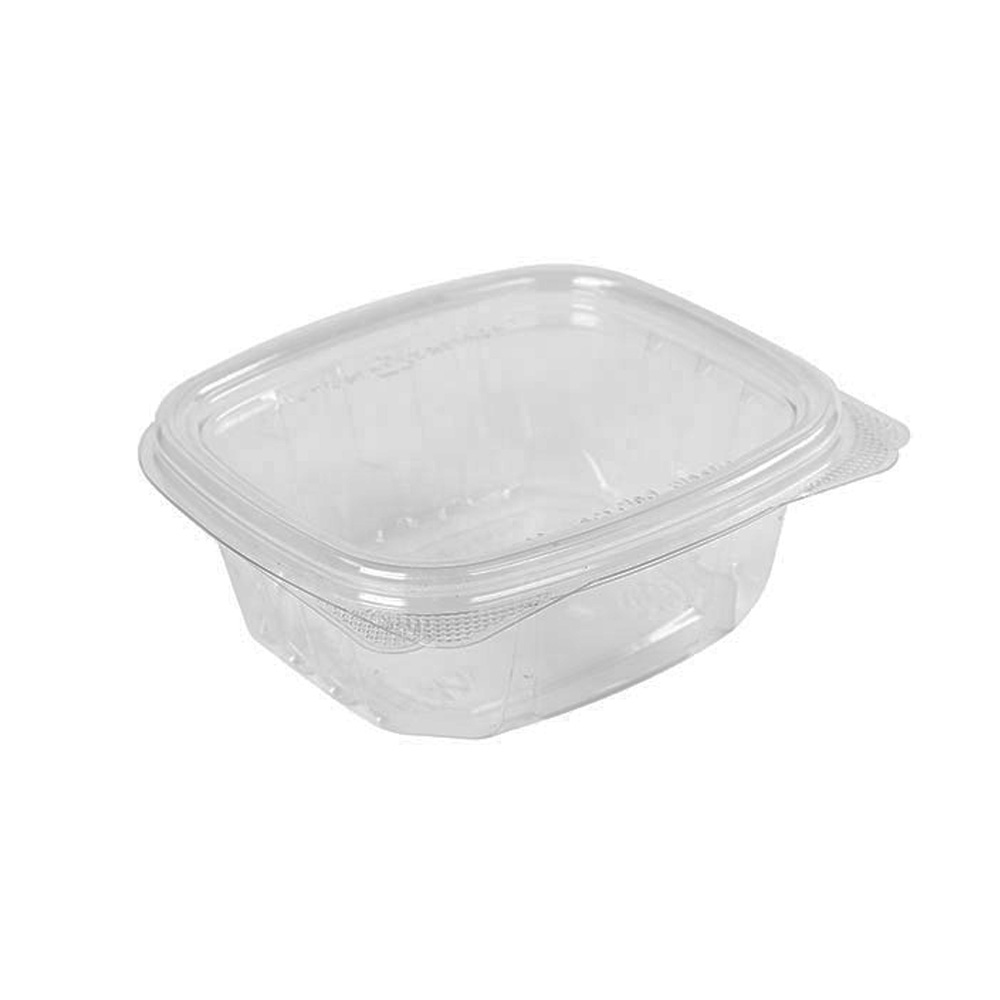 WT8-F Clear 8 oz. Rectangular PET Hinged Conta iner with Flat Lid 400 ...