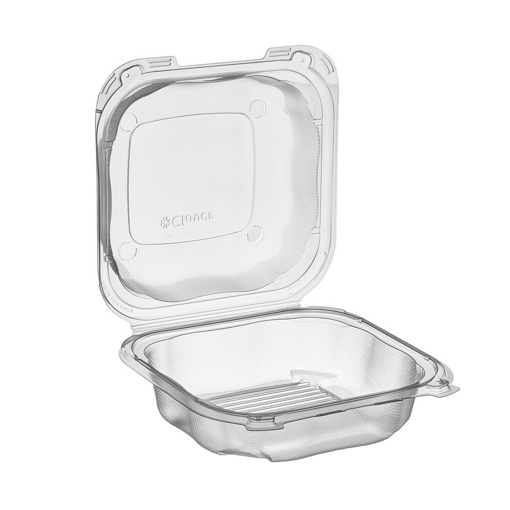 CLX240-CL Clover Clear 7.5"x7.5"x3" Medium 1      Compartment Microwavable Hinged Container 2/7