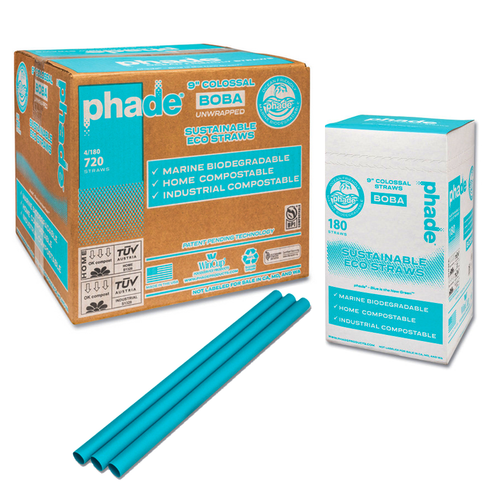 511208 Phade Teal 9" Unwrapped Biodegradable Boba Straw 4/180 cs