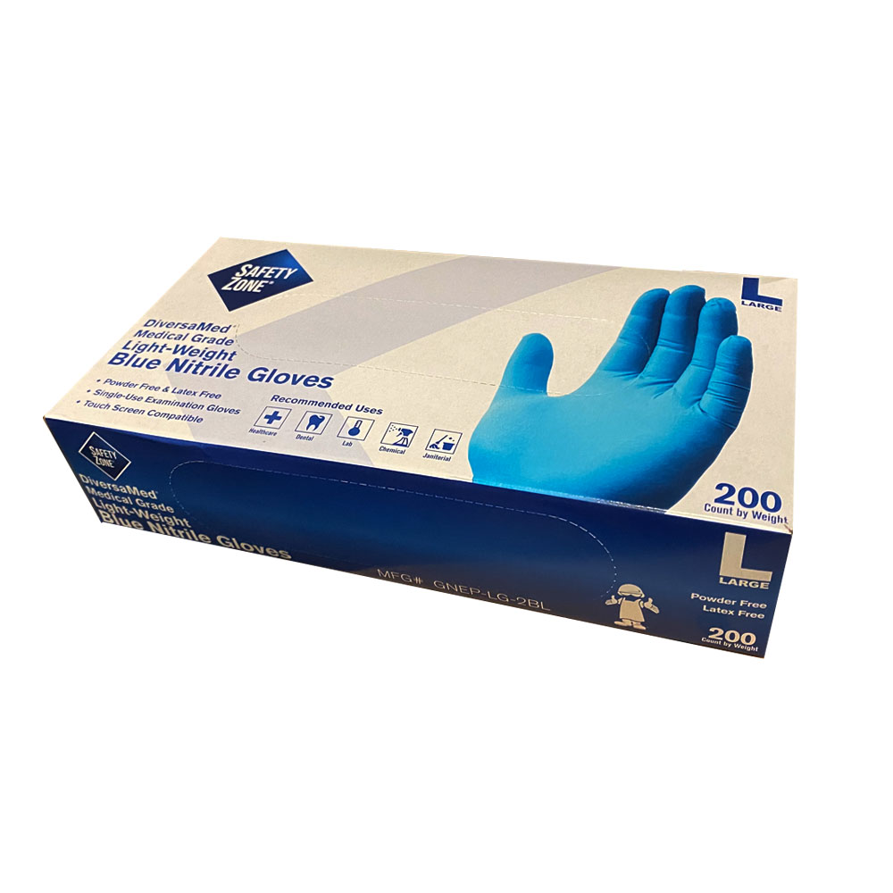 GNEP-LG-2BL Safety Zone Large Blue Powder Free    Nitrile Gloves 10/200 cs