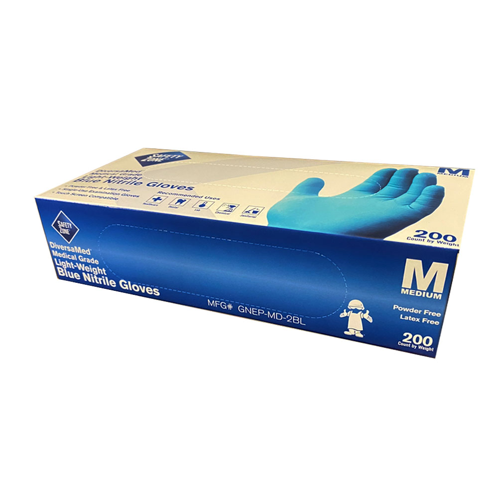 GNEP-MD-2BL Safety Zone Medium Blue Powder Free   Nitrile Gloves 10/200 cs