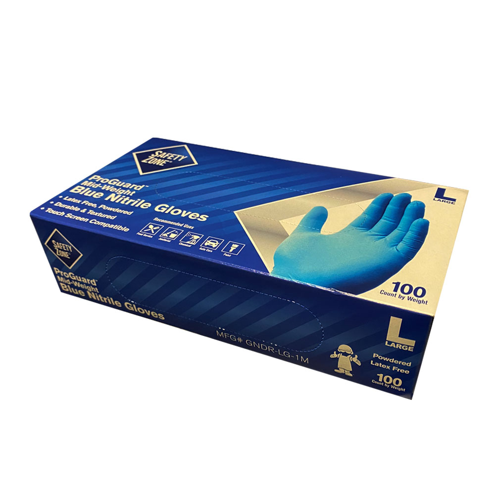 GNDR-LG-1M Safety Zone Large Blue Powder Free     Nitrile Gloves 10/100 cs