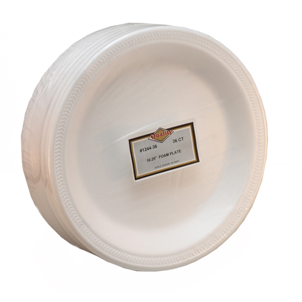 1244A Quality White 10.25" Foam Plate 12/36 cs - FOAM PLATE WHITE 10.25"  12/36