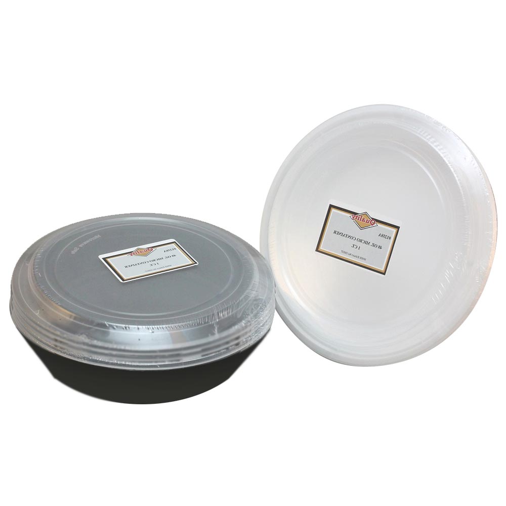 1258A/72 Black/White 48 oz. Plastic Microwavable Container & Lid Combo 60/cs - MCRWVBL 48z RND BLK CMBO 60/1