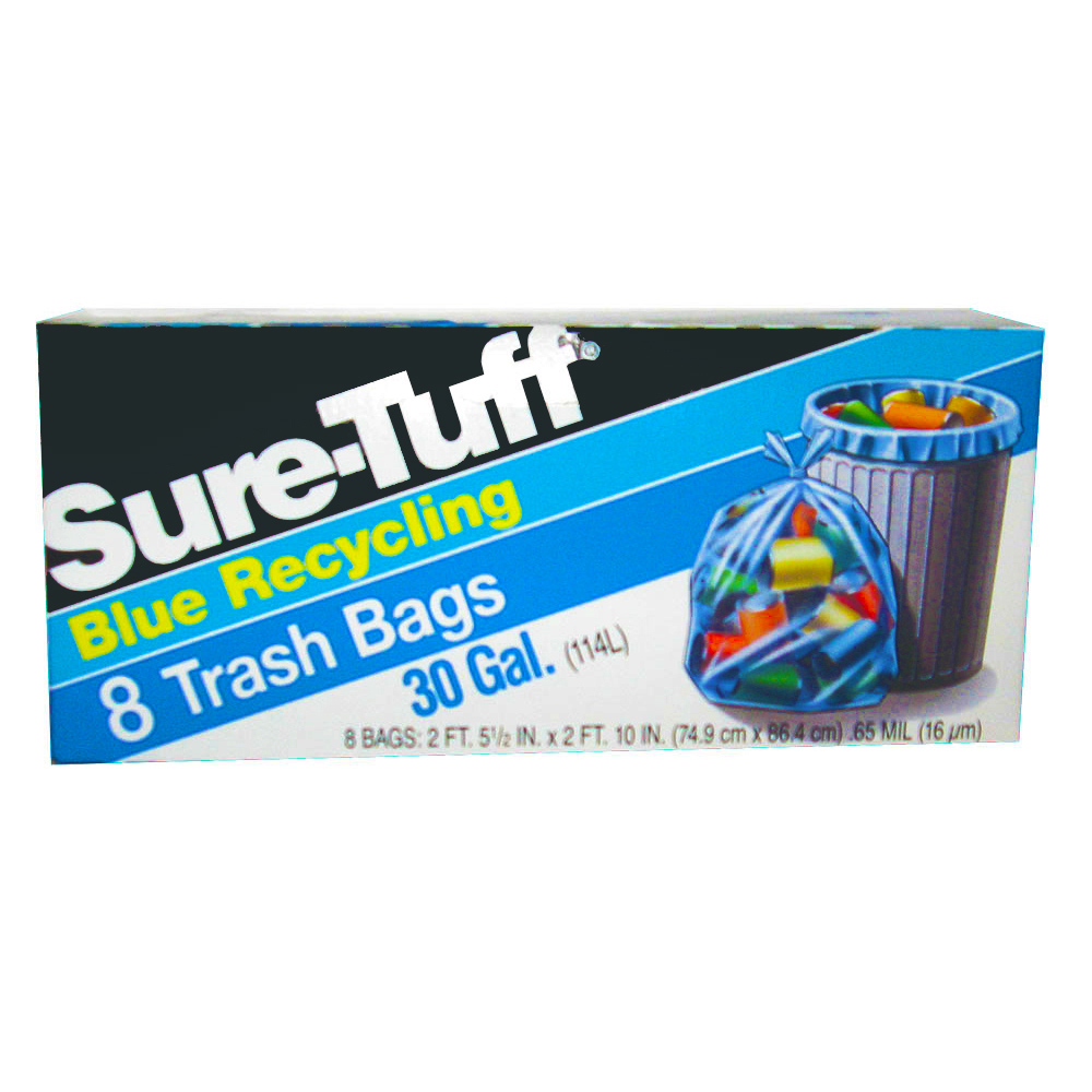 SRT24BFT8 Sure-Tuff 2' 5"x2' 10" Blue Recycling Trash Bag 30 Gal. Plastic 24/8 cs