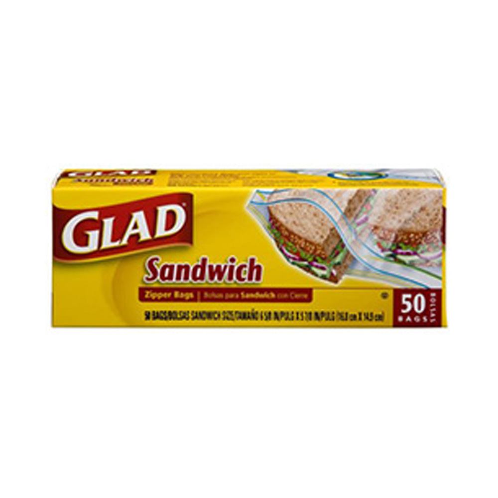 57263 Glad Sandwich Bag 6.5"x5.5"x1" Clear Plastic w/Zipper Seal 12/50 cs - 57263 GLAD SANDWICH ZIPPER BAG