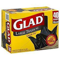 60035 Glad 2' 9" x 2' 6" 0.81 Mil Trash Bag 30    Gal. Black Plastic Quick-Tie  4/40 cs