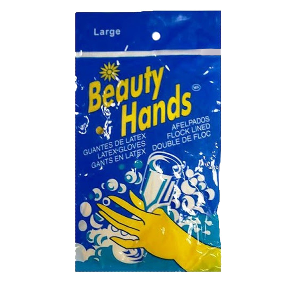 GRFY-LG-2E Beauty Hands Yellow Large Latex Flocked Lined Gloves 12/cs - GRFY-LG-2E LG YELO LTX GLV 12