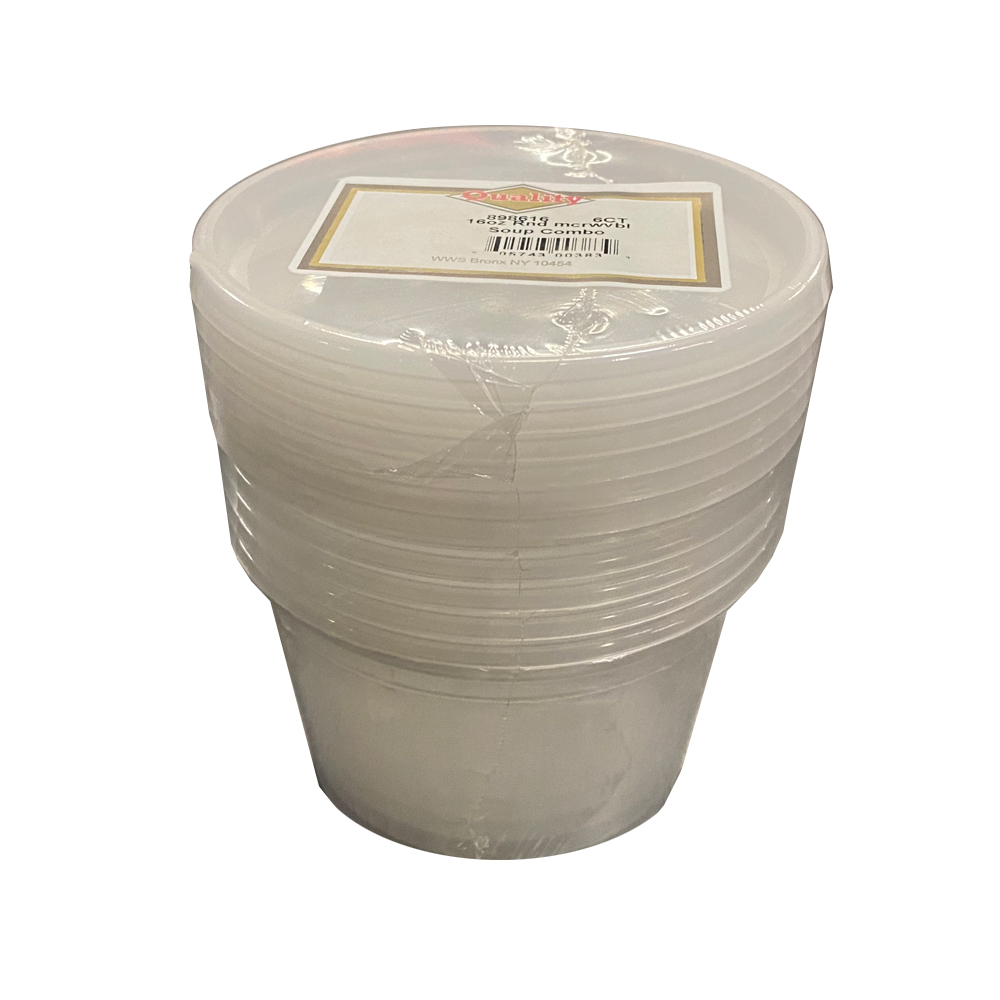 16OZ 30/6 Clear 16 oz. Round Plastic Soup         Container Combo 30/6 cs