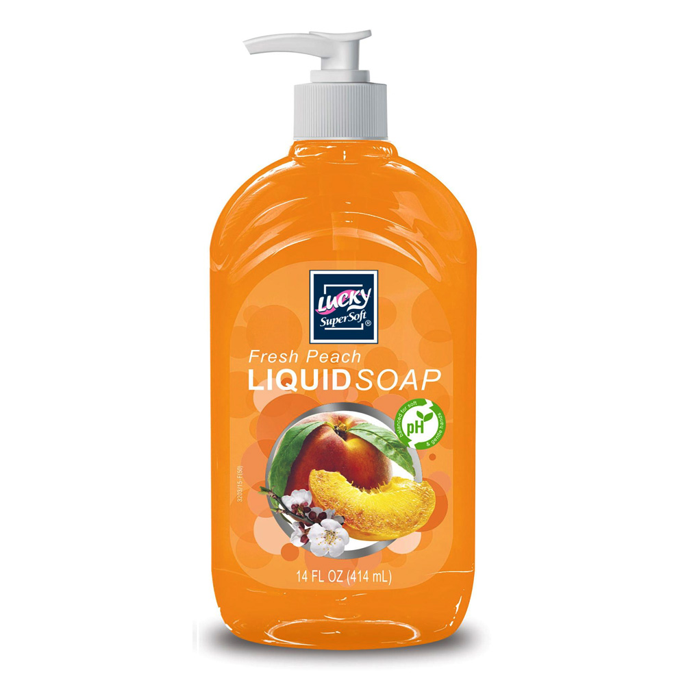 3203-12 Lucky Super Soft 14 oz. Hand Soap w/Fresh Peach Scent 12/cs - 3203-12 SOAP PEACH CLEAR 14z