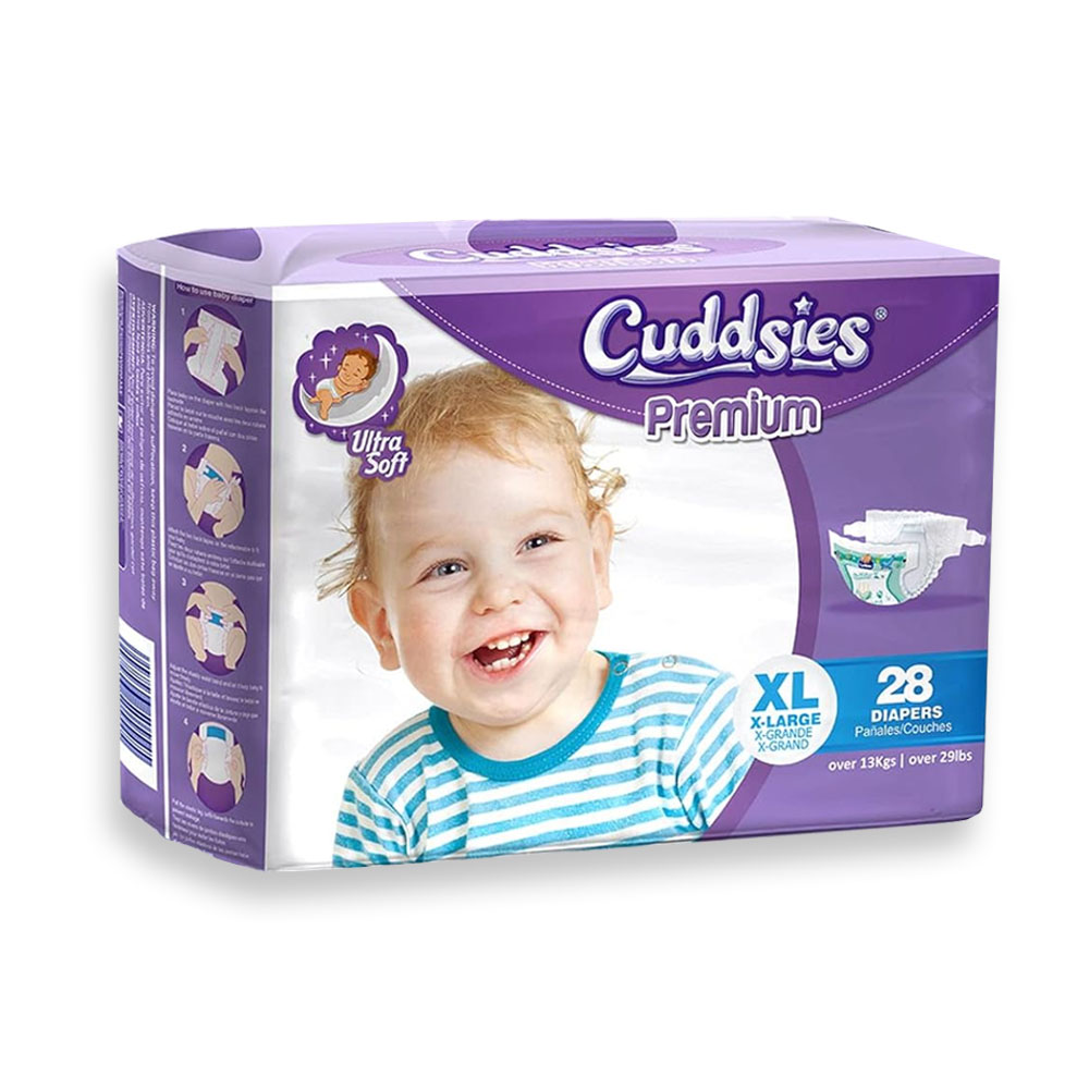 D01318 Cuddsies Premium Extra Large Diapers 29lbs & up 8/28 cs - D01318 CUDD XL DIAPERS OVR 29#