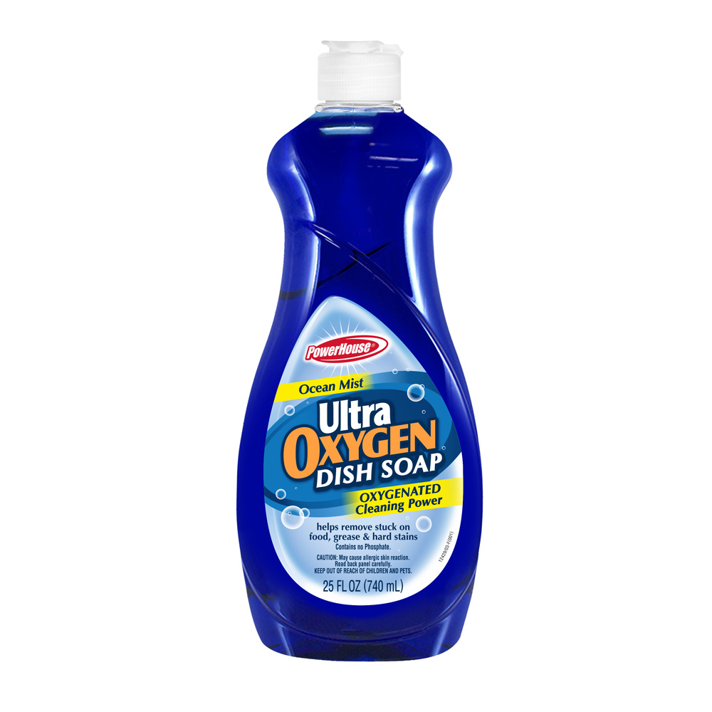 12429-12 PowerHouse Ultra Oxygen 25 oz. Blue Dish Soap w/ Ocean Mist Scent 12/cs