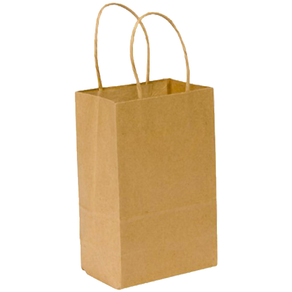 87093 Gem Shopping Bag 60 lb. Kraft 5"x3"x8" Handle Paper 25/cs - 87093 5x3x8 GEM 60# KRT SHOPBG