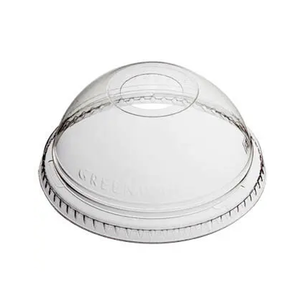 DLGC1624H/9509122 Greenware Clear 16/24 oz. Compostable Dome Lid w/1" Hole 10/100 cs