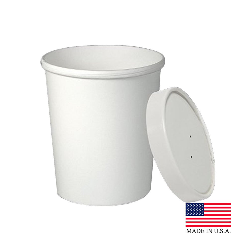 KHB32A-2050 FlexStyle White 32oz. Poly Coated Paper Soup Container & Vented Lid Combo 10/25 cs - KHB32A-2050 WH 32z PAP CT CMBO